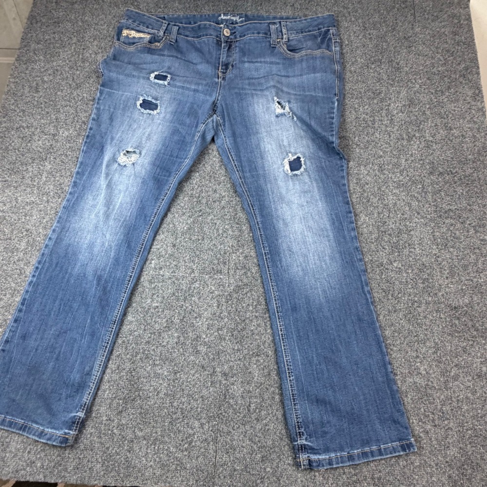 VTG Y2K Amethyst Jeans Womens Plus 24 46x32 Distressed Straight Leg Medium Wash